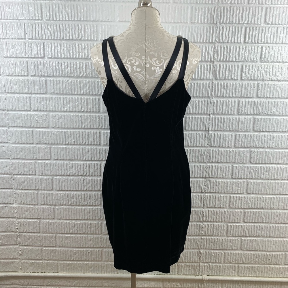 Gunne Sax Black Velvet Midi Dress with Ivory Beaded Neckline - Picture 4 of 7